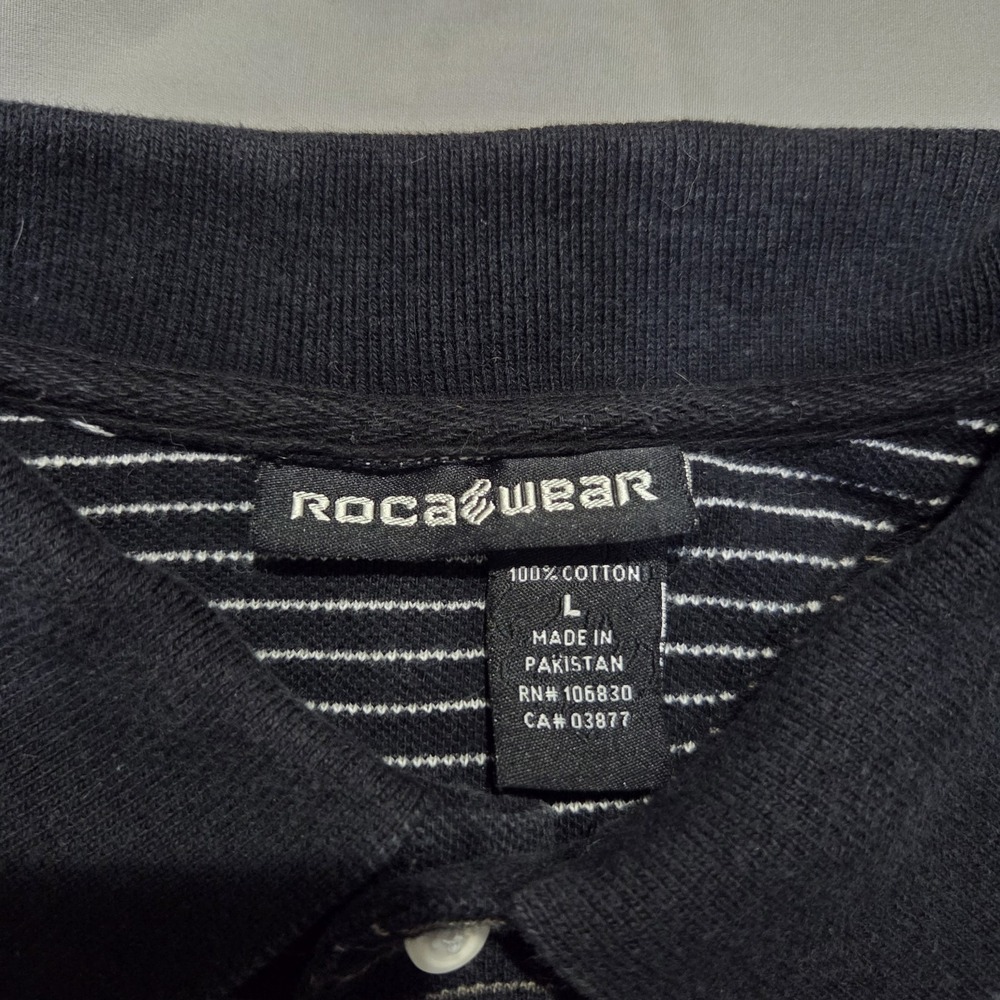 VTG ROCAWEAR Short Sleeve Striped Collared Polo Shirt Mens Sz L 100% Cotton Y2K - Picture 4 of 14